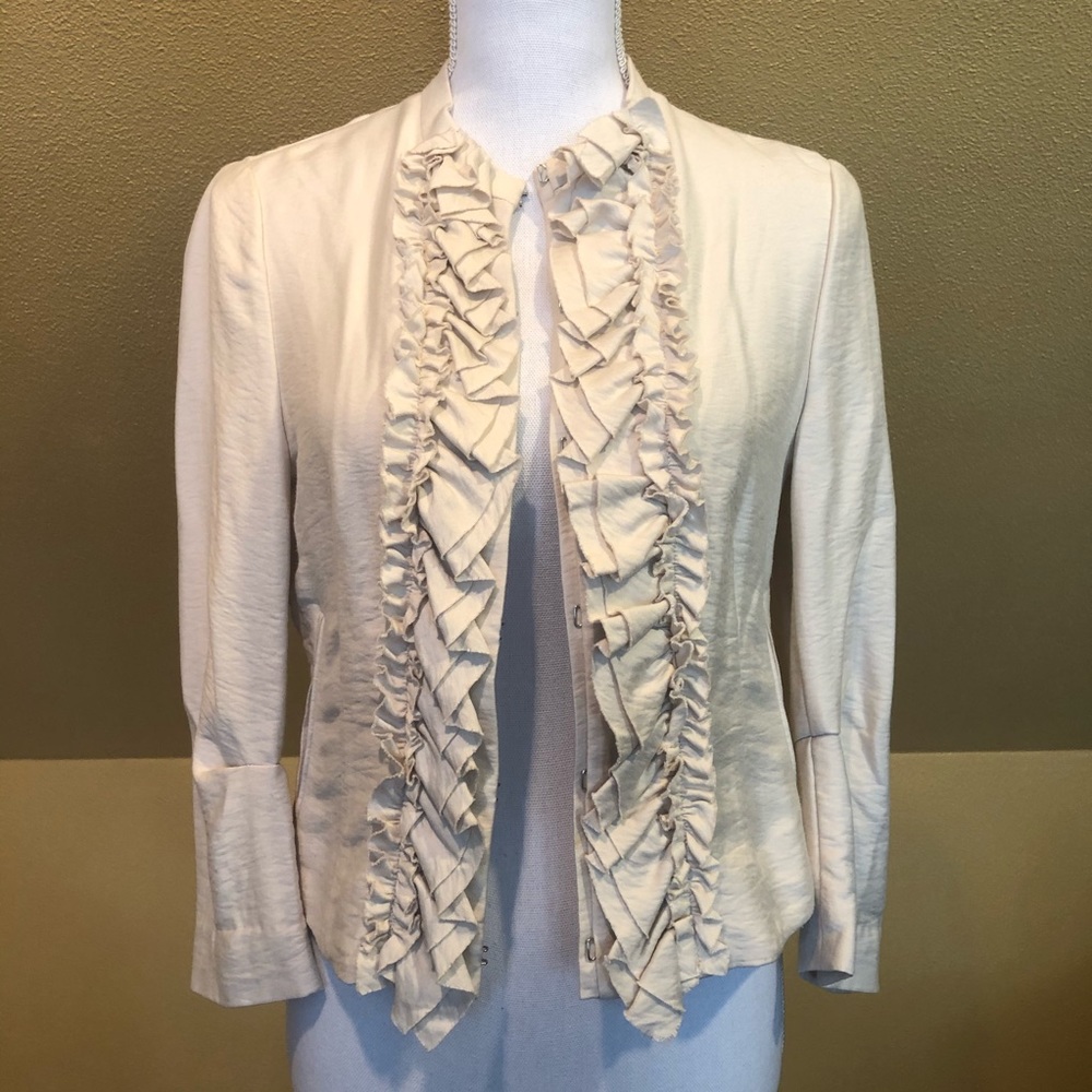 BCBGMaxAzria XS Cream Ruffle Jacket - Picture 2 of 6